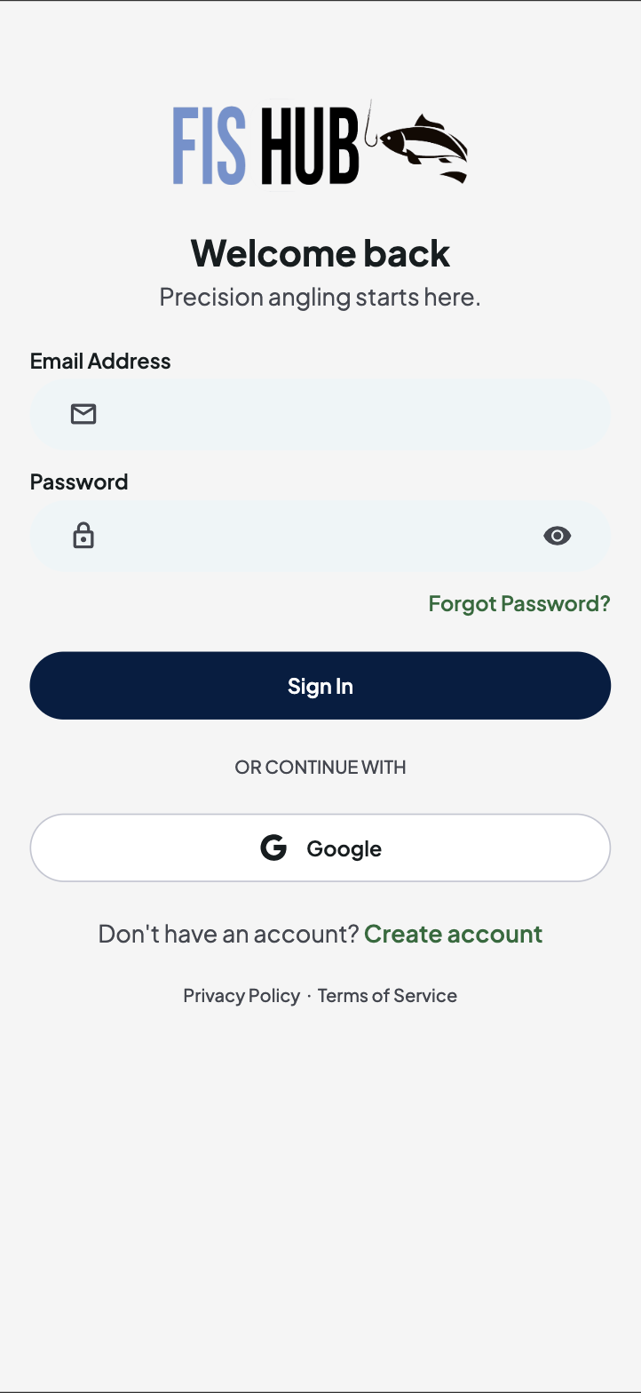 Fishub sign-in screen